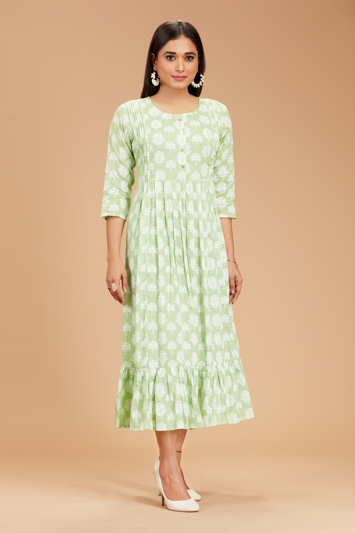 Green Printed Flare Dress